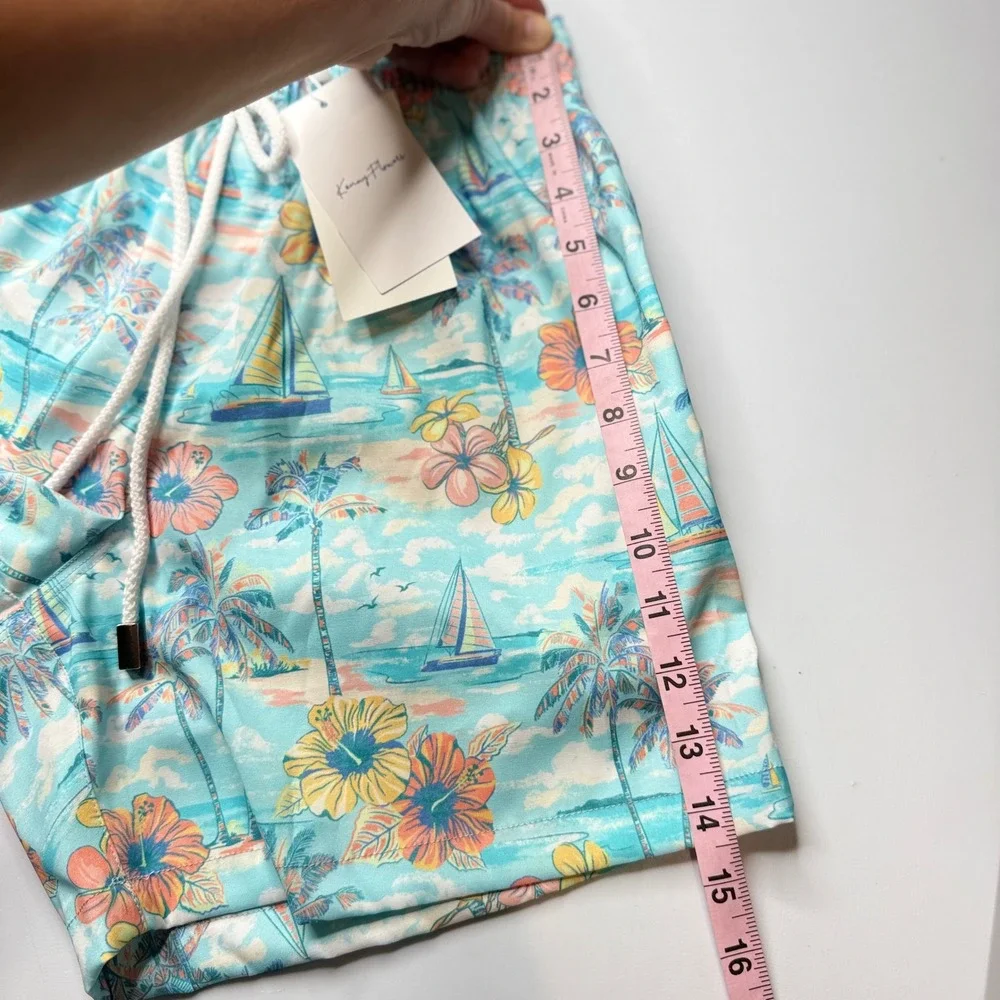 Kenny Flowers The BVIs Swim Trunks Men Small Light Blue Tropical Sailboat NEW